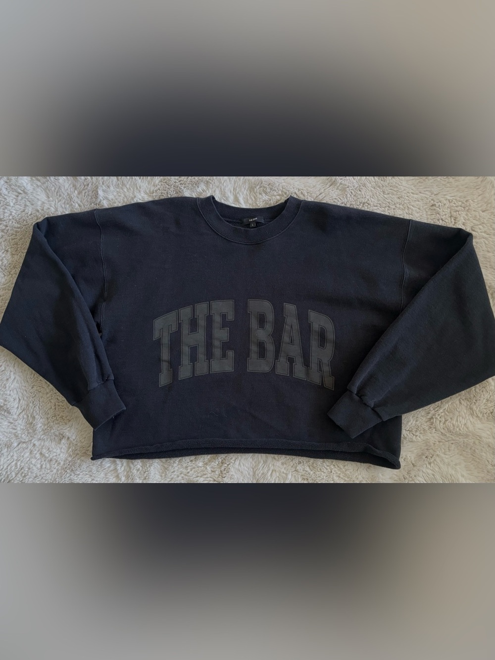 The Bar Black Varsity Sweatshirt Womens Oversized Cropped Logo Crewneck Size: L